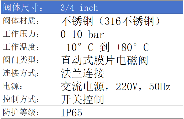 進(jìn)口膜片式電磁閥參數(shù)